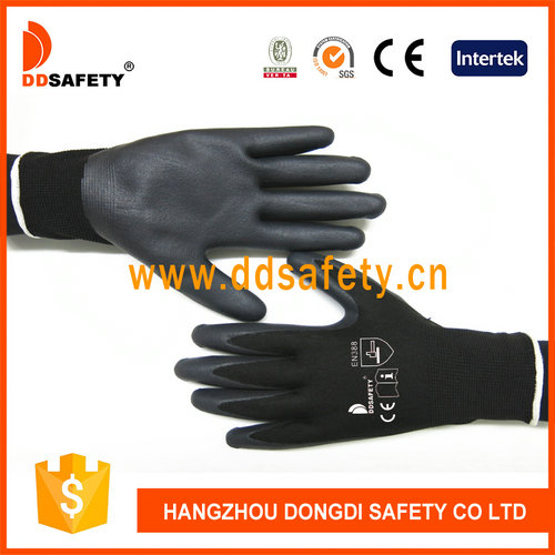 Black nylon black nitrile palm coated glove Black nylon black nitrile palm coated glove
